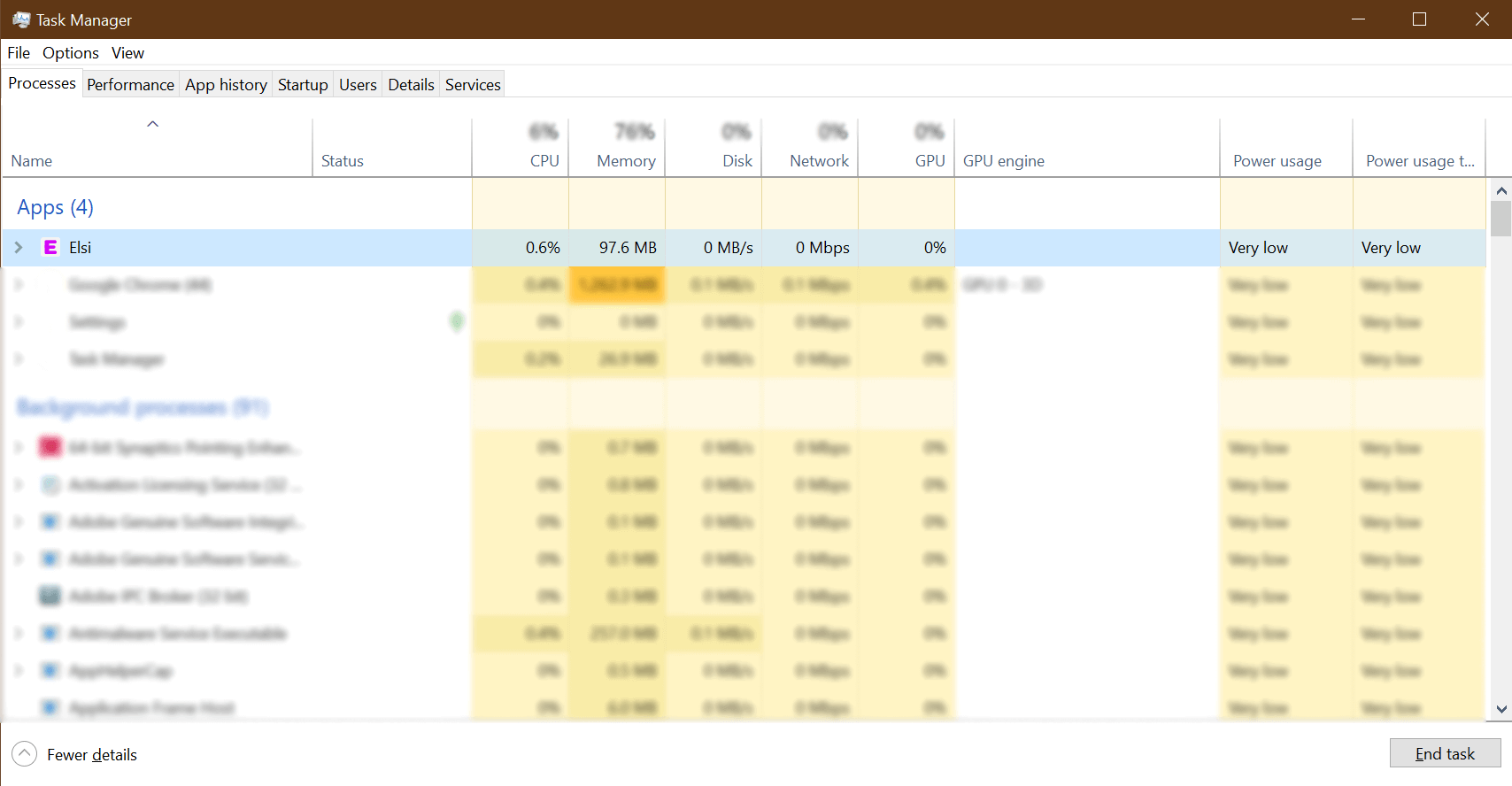 Select Elsi in Task Manager
